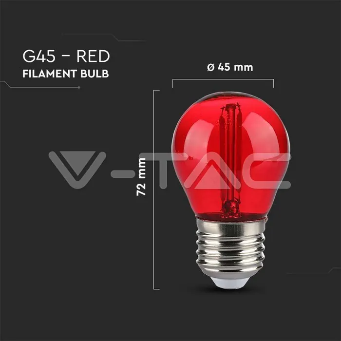 V-TAC VT-217413 LED Крушка 2W Filament E27 G45 Червена