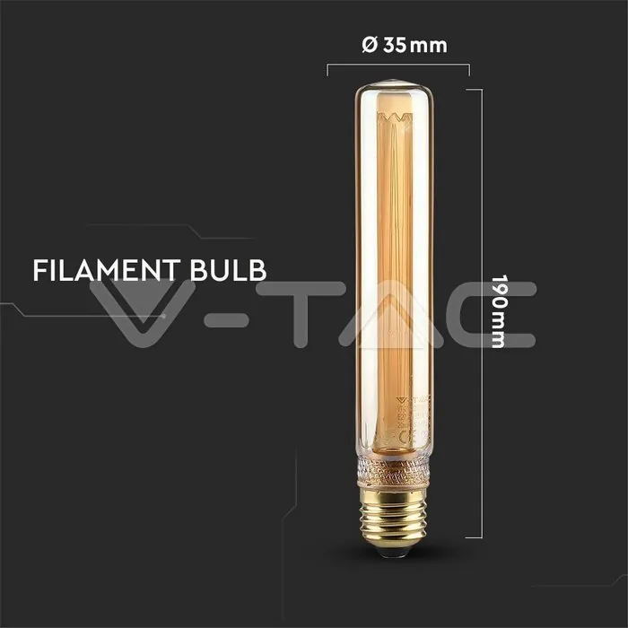 V-TAC VT-217473 LED Крушка 2W Filament E27 T30 Амбър 3000K
