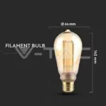 V-TAC VT-217474 LED Крушка 4W Filament E27 ST64 Амбър Арт 2200K