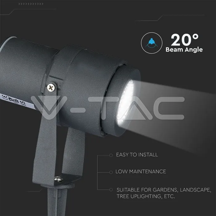 V-TAC VT-217550 12W Градинска Лампа Тип Колче Сиво Тяло 3000К