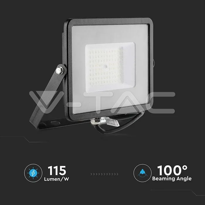 V-TAC VT-21761 50W LED Прожектор SAMSUNG Чип SMD G2 Slim Черно Тяло 6500К