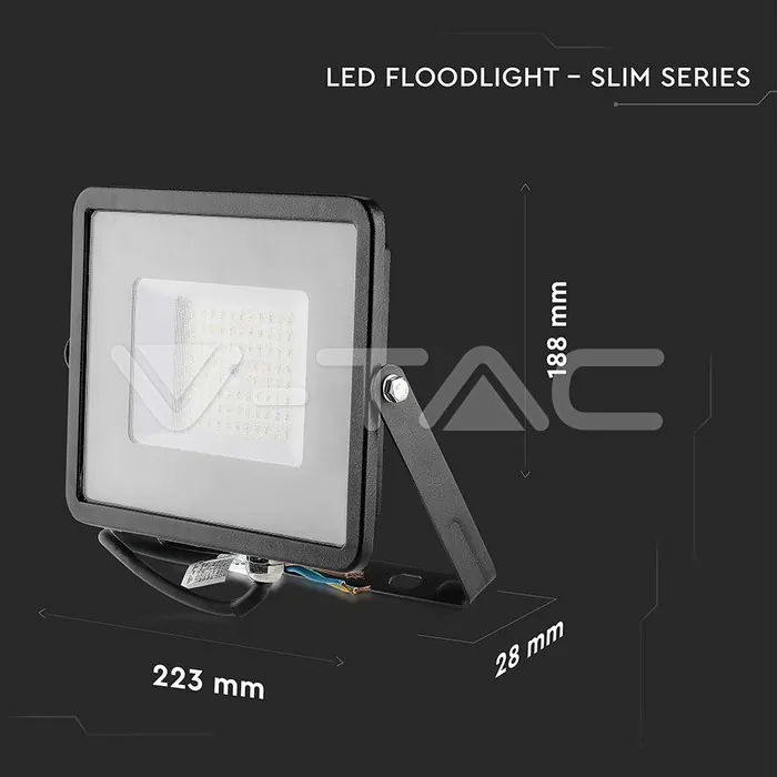 V-TAC VT-21761 50W LED Прожектор SAMSUNG Чип SMD G2 Slim Черно Тяло 6500К
