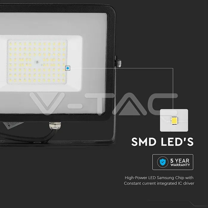 V-TAC VT-21761 50W LED Прожектор SAMSUNG Чип SMD G2 Slim Черно Тяло 6500К