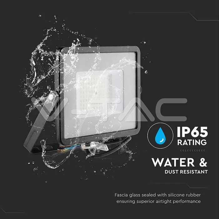 V-TAC VT-21761 50W LED Прожектор SAMSUNG Чип SMD G2 Slim Черно Тяло 6500К