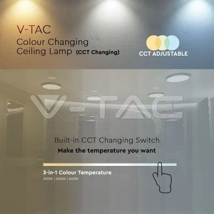 V-TAC VT-217607 24W LED Плафон Мат Ф300 3 в 1 Сменяем Спектър