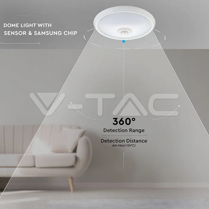 V-TAC VT-21809 LED Плафониера SAMSUNG Чип 12W Сензор 6400К