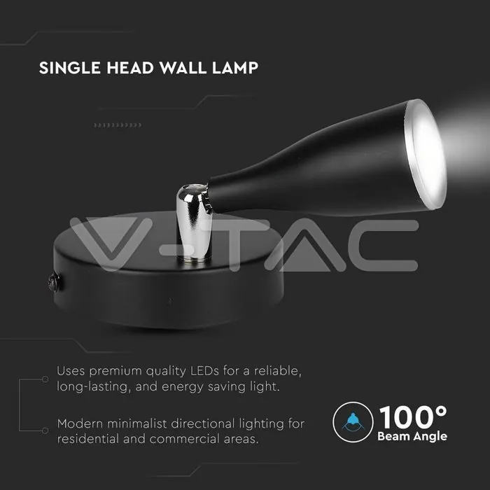V-TAC VT-218265 4.5W LED Единична Спот Лампа 4000К Черна