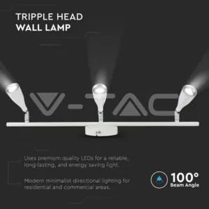V-TAC VT-218270 13.5 LED Тройна Спот Лампа 3000К Бяла