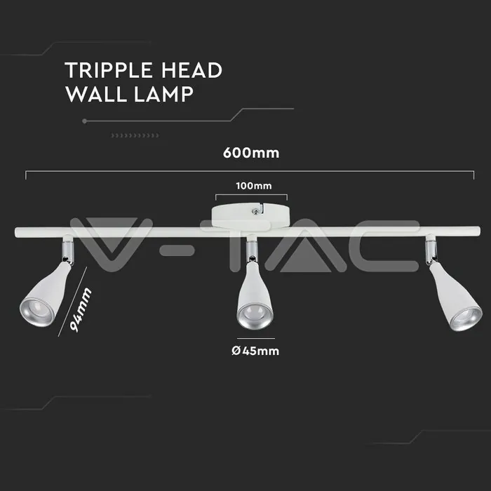 V-TAC VT-218270 13.5 LED Тройна Спот Лампа 3000К Бяла