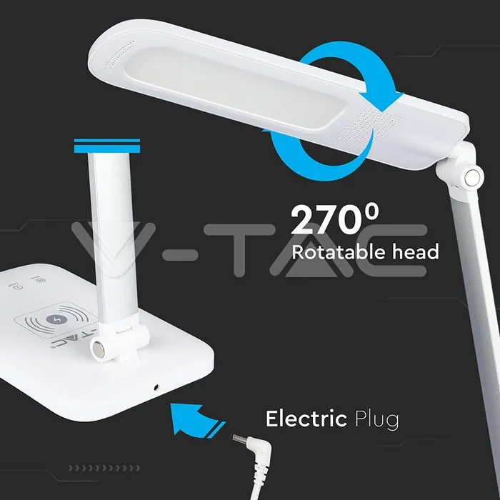 V-TAC VT-218519 7W LED Настолна Лампа Wireless Charger 3 в 1 Бяла