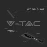 V-TAC VT-218600 5W Настолна Лампа 3в1 Безжично Зареждане GSM Черна Правоъгълна Основа
