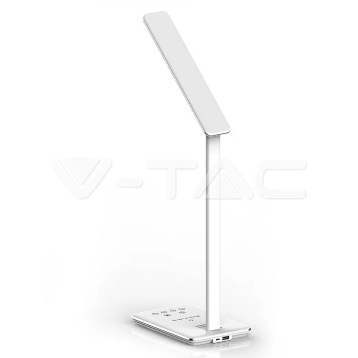 V-TAC VT-218601 5W Настолна Лампа 3в1 Безжично Зареждане GSM Бяла Правоъгълна Основа