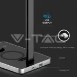 V-TAC VT-218602 5W Настолна Лампа 3в1 Безжично Зареждане GSM Черна Правоъгълна Основа