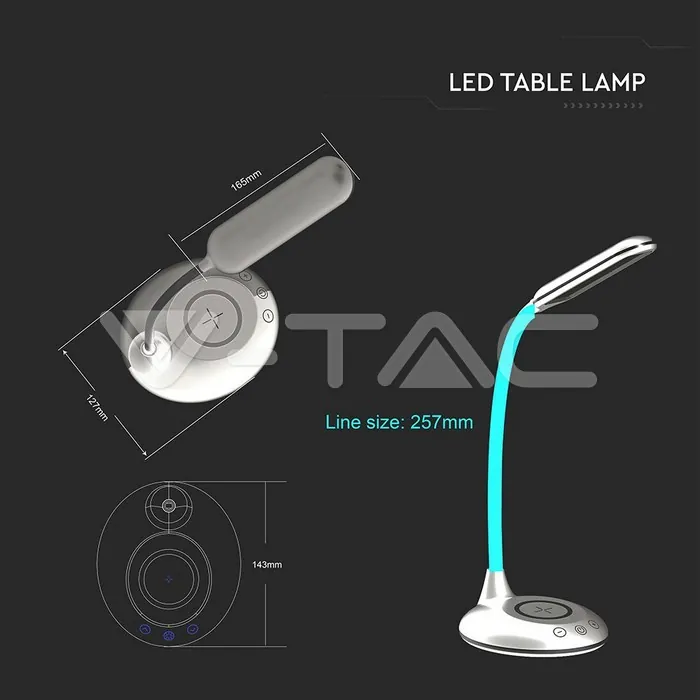 V-TAC VT-218605 5W Настолна Лампа 3в1 Безжично Зареждане GSM Бяла Кръгла Основа