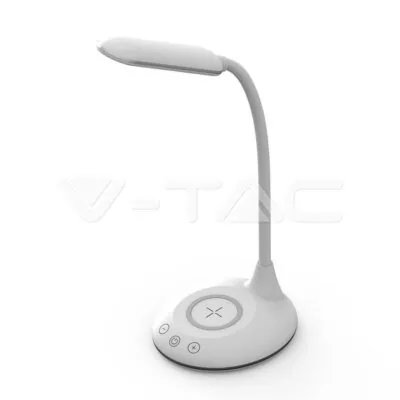 V-TAC VT-218605 5W Настолна Лампа 3в1 Безжично Зареждане GSM Бяла Кръгла Основа
