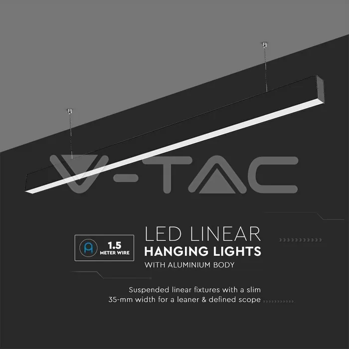 V-TAC VT-21600 LED Линейно   SAMSUNG Чип 40W Висящо Черно Тяло 6400К 1200x35x67mm