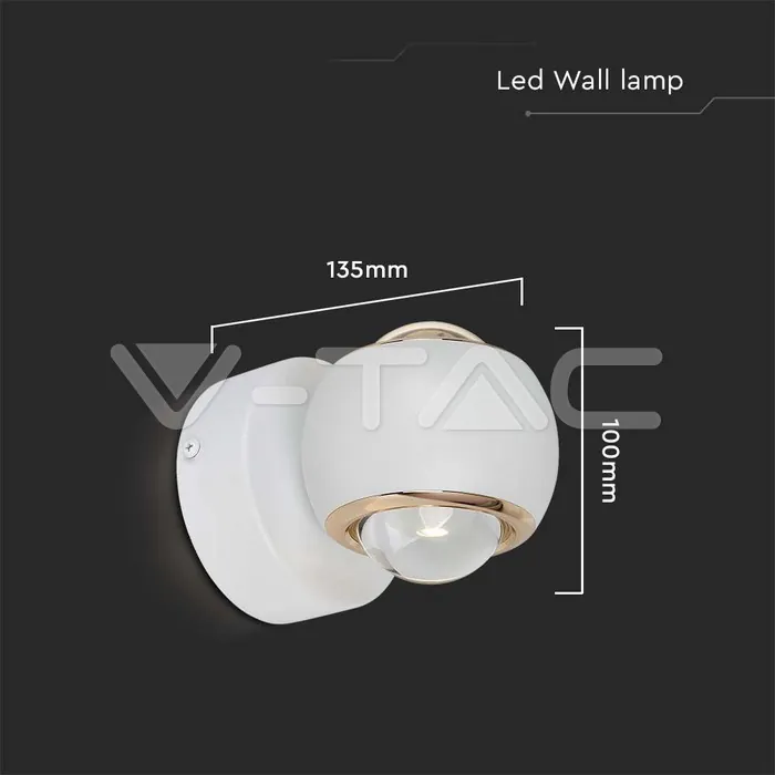 V-TAC VT-23008 10W LED Стенна Лампа Бяло Тяло 3000K