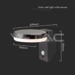 V-TAC VT-23016 5.5W LED Соларна Стенна Черна PIR Сензор Кръг 3000K IP44