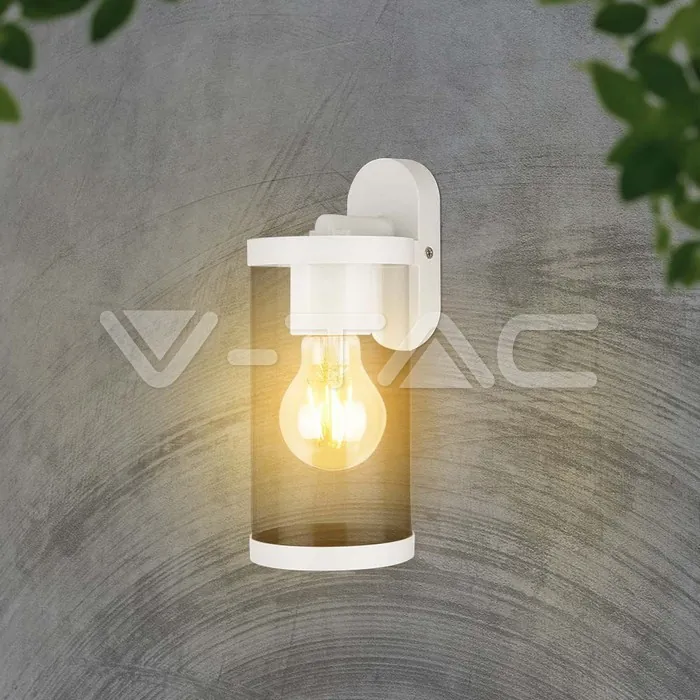 V-TAC VT-23020 E27 Стенен Аплик Бял Цилиндър PC Прозрачен IP44