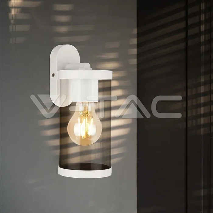 V-TAC VT-23020 E27 Стенен Аплик Бял Цилиндър PC Прозрачен IP44