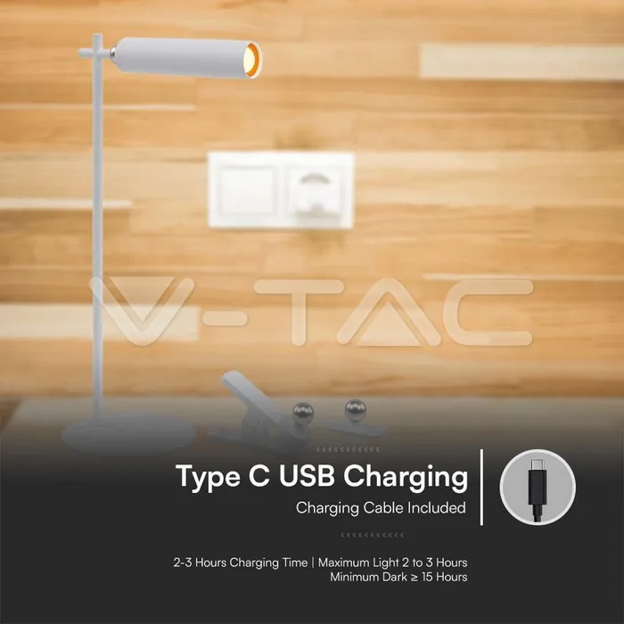 V-TAC VT-23041 3W LED Магнитна Настолна Лампа 4000K Бяло Тяло