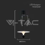 V-TAC VT-23101 9W LED Висяща Лампа (30*300*1370MM) Бяло + Черно Тяло 3000K Регулируема