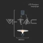V-TAC VT-23103 9W LED Висяща Лампа (30*300*1370MM) Бяло+Сиво Тяло 3000K Регулируема