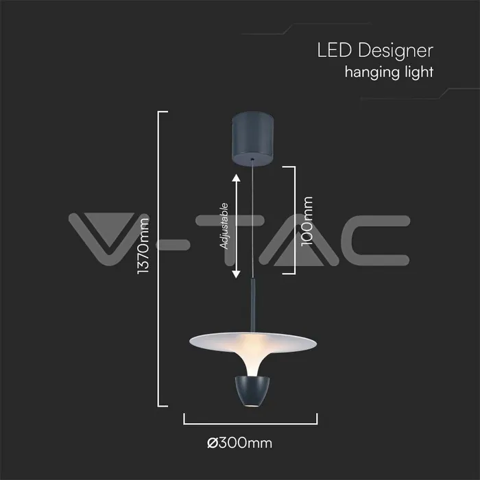 V-TAC VT-23103 9W LED Висяща Лампа (30*300*1370MM) Бяло+Сиво Тяло 3000K Регулируема