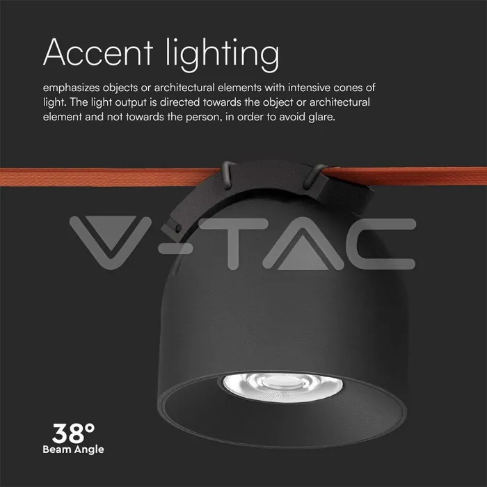 V-TAC VT-23104 12W LED Магнитен Осветител Въже 38`D 3000K Пясъчно Черно Тяло 3 Години Гаранция