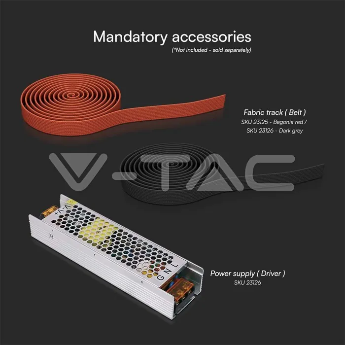 V-TAC VT-23112 20W LED Магнитен Осветител Въже 120`D 3000K Пясъчно Бяло Тяло 3 Години Гаранция