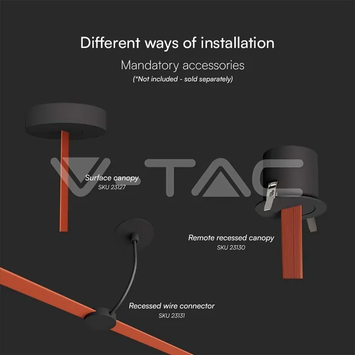 V-TAC VT-23112 20W LED Магнитен Осветител Въже 120`D 3000K Пясъчно Бяло Тяло 3 Години Гаранция