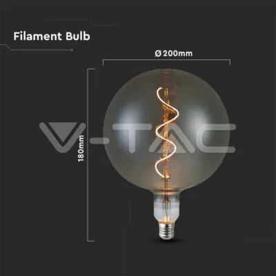 V-TAC VT-23170 LED Крушка 4W Filament Спирала G200S 2700K Опушен