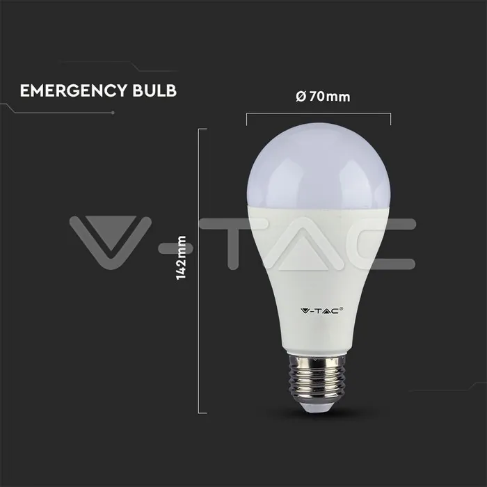 V-TAC VT-2373 LED Крушка - SAMSUNG Чип 9W E27 Авариийна 6400К 3 Часа Батерия