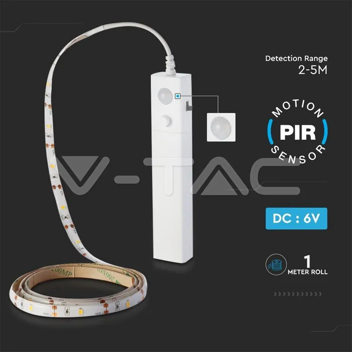 V-TAC VT-2573 2.4W 1м. Тяло 2835 4xААА Батерия Сензор 2700K