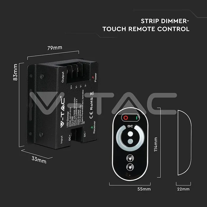 V-TAC VT-2590 Touch Димер за Едноцветна Лента 12V-24V 18A