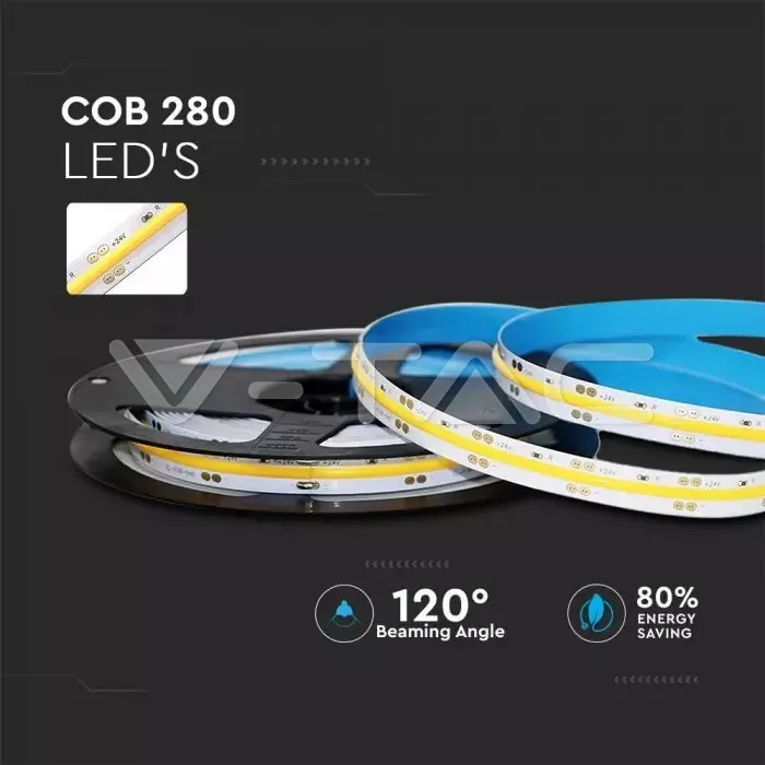 V-TAC VT-2673 LED COB Лента Сет IP20 24V 3000K 280 LEDs 10W/m /2652 + 3264/