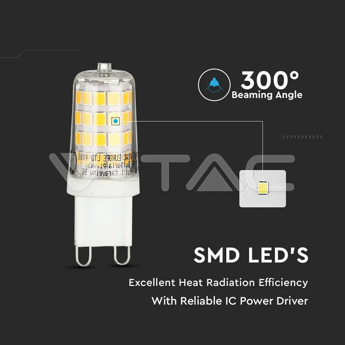V-TAC VT-2747 LED Крушка 3W G9 Пластик 6400K 6 бр./Сет