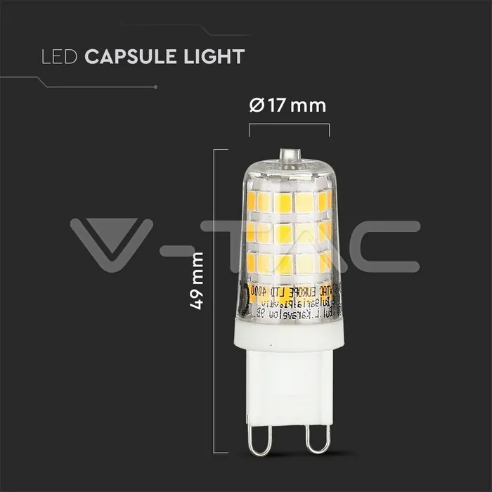 V-TAC VT-2747 LED Крушка 3W G9 Пластик 6400K 6 бр./Сет