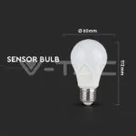 V-TAC VT-2762 LED Крушка 9W E27 A60 RA80 Микровълнов Датчик 6400K