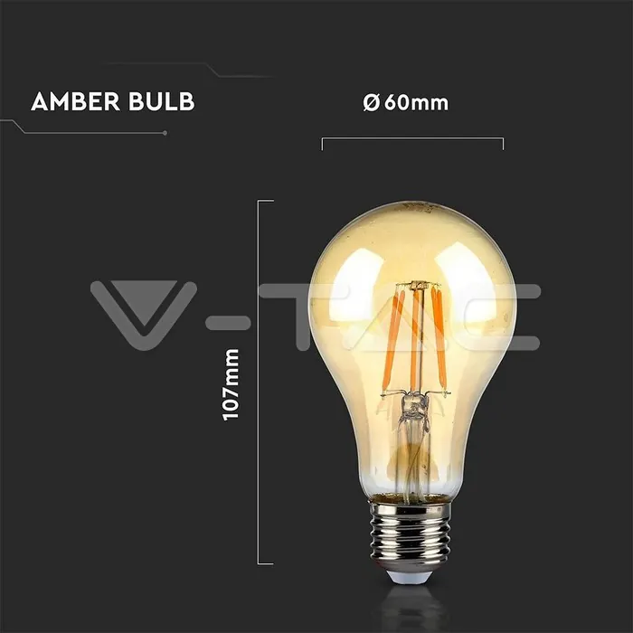 V-TAC VT-282 LED Крушка SAMSUNG Чип Filament 4W E27 A60 Amber 2200K