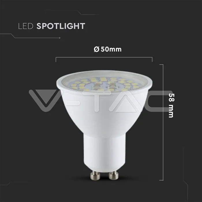V-TAC VT-2837 LED Крушка SAMSUNG Чип 5W GU10 3000K 160lm/W