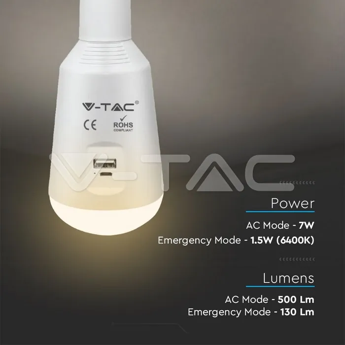 V-TAC VT-2857 LED Крушка 7W Аварийна светлина и Соларен панел
