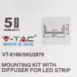V-TAC VT-2876 Монтажен Kитс Дифузер за LED Лента Алуминиев Черен 2000x23.5x10мм