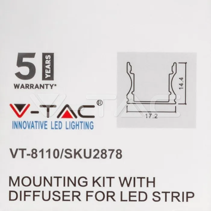 V-TAC VT-2878 Монтажен Kитс Дифузер за LED Лента Алуминиев Мат 2000x17.2x15.5мм
