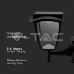 V-TAC VT-2892 2W LED Соларна Стенна Лампа Черен Мат 3000К+6000К