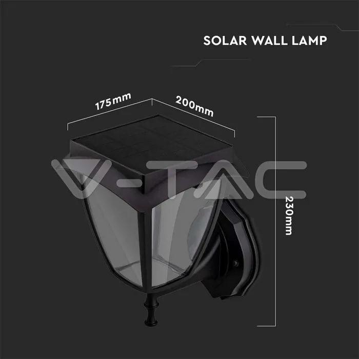 V-TAC VT-2892 2W LED Соларна Стенна Лампа Черен Мат 3000К+6000К