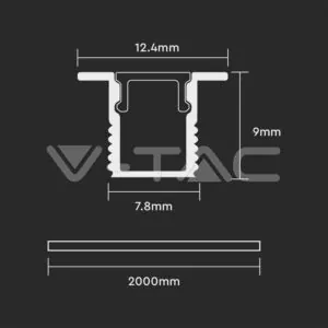 V-TAC VT-2904 Монтажен Кит с Дифузер за LED Лента Вграждане 2000x12.4x9мм