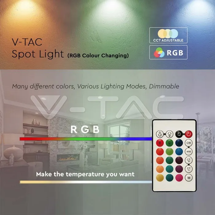 V-TAC VT-2930 LED Крушка GU10 5.5W Дистанционно RGB+4000K Димираща