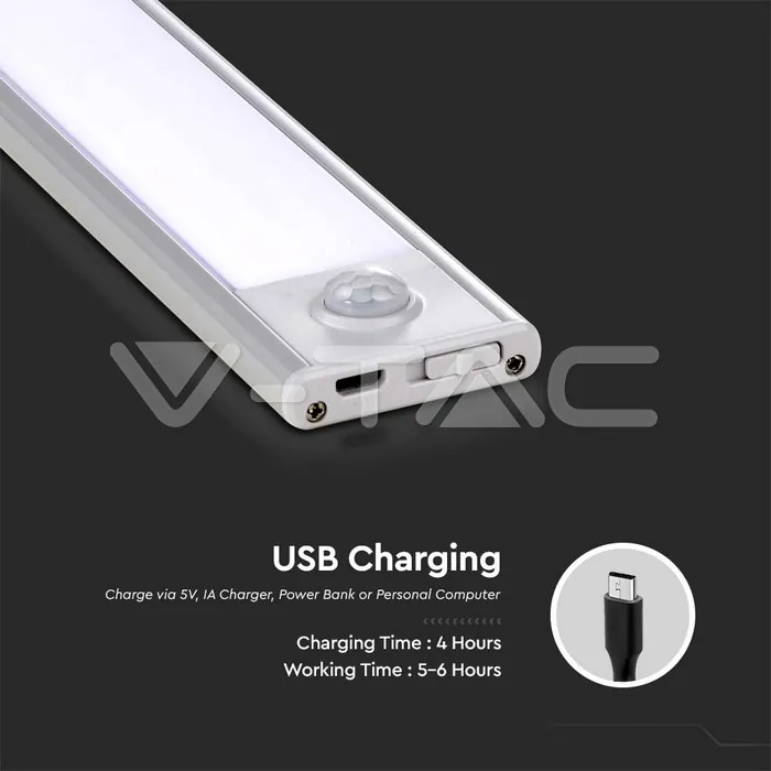 V-TAC VT-2961 1.5W LED Лампа за Гардероб/Шкаф Сребърно Тяло 3000К IP20