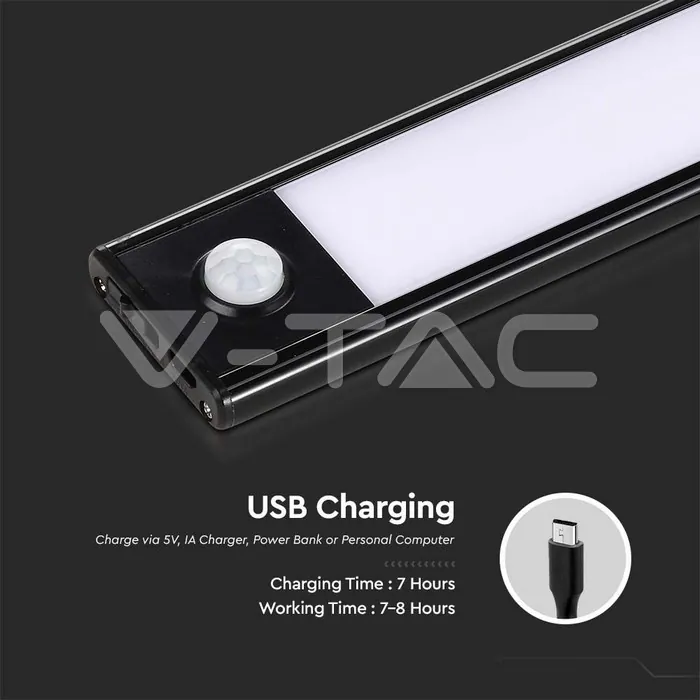 V-TAC VT-2968 2.5W LED Лампа за Гардероб/Шкаф Черно Тяло 3000К IP20